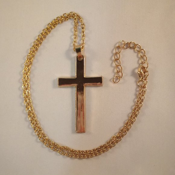 Mens Yellow Gold Plated Smooth Cross Pendant Chain Necklace 20" Party Gift - Picture 3 of 3